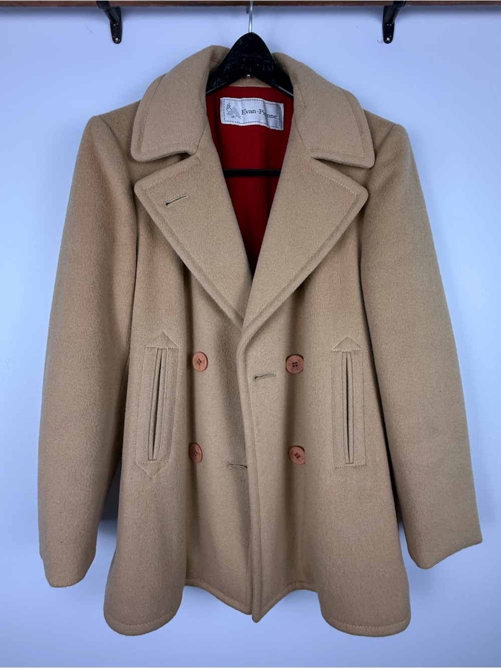 Evan-Picone Women’s Beige 100% Wool Double Breasted Pea Coat Jacket 6P Petite